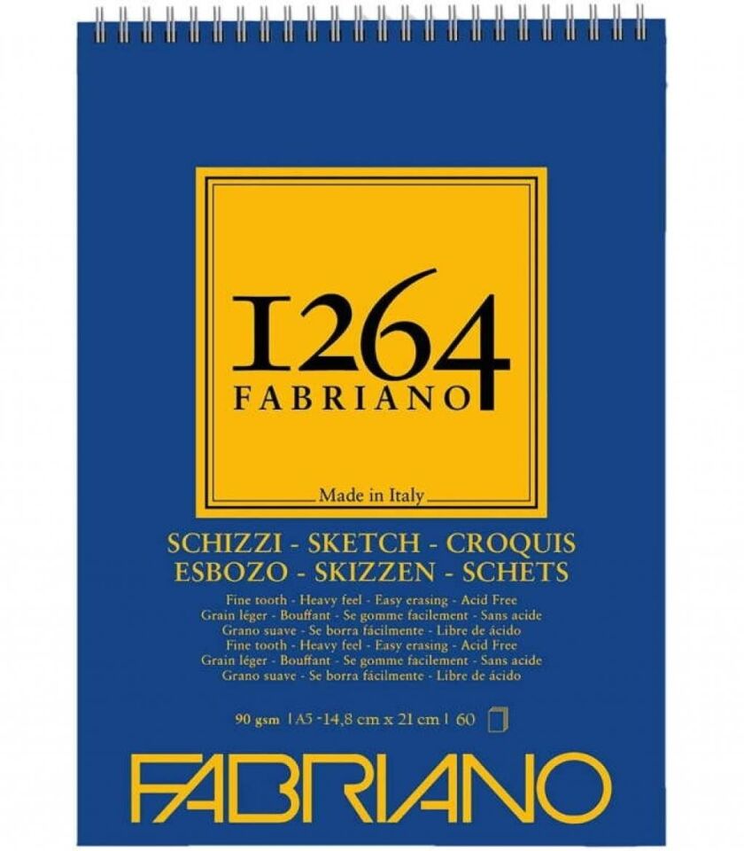 FABRIANO 1264 SCHIZZI A5 - 90 GR - F-1264 ESKİZ DEFTERİ - ÜST SPİRALLİ - MİKROPERFORELİ