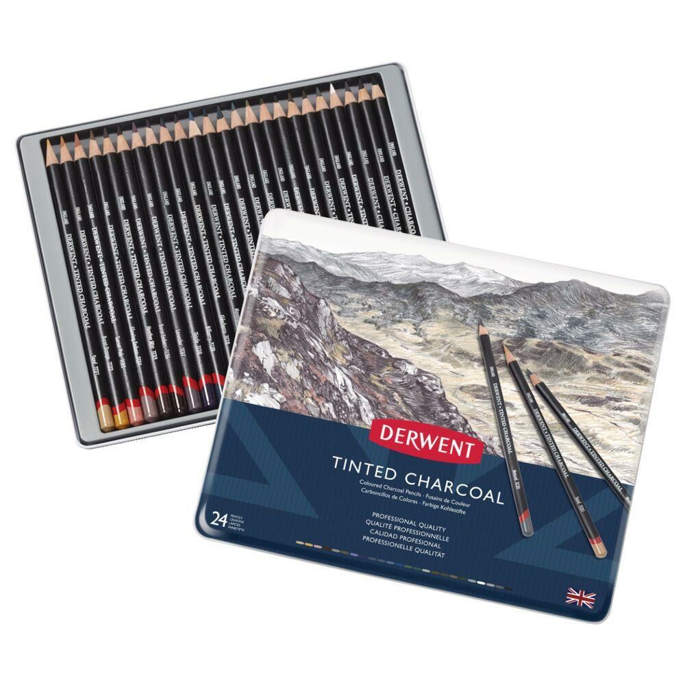 DERWENT TINTED CHARCOAL PENCIL 24'LÜ METAL KUTU